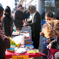 people at vegan stall